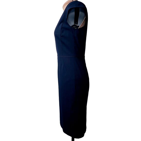 Ann Taylor's Navy Blue V-Neck Cap Sleeve Back Zip Sheath Dress - Picture 6 of 12